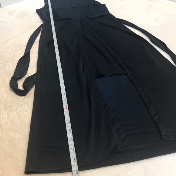 Pink Stitch pleated low v-neck sleeveless (navy) blue midi dress size 2 - Picture 9 of 10